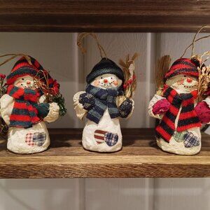 Country Bumpkin Snowman Ornament Trio